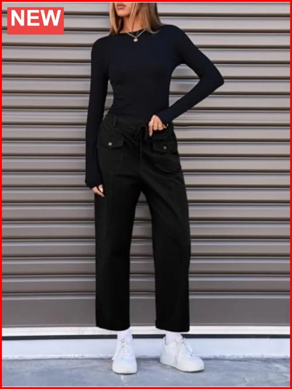 100% Cotton Cargo Pants with Drawstring Elastic Waist Multiple Pockets